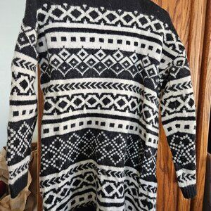 XLarge geometric black & white Nylon, Wool, Acrylic blend mid length cardigan